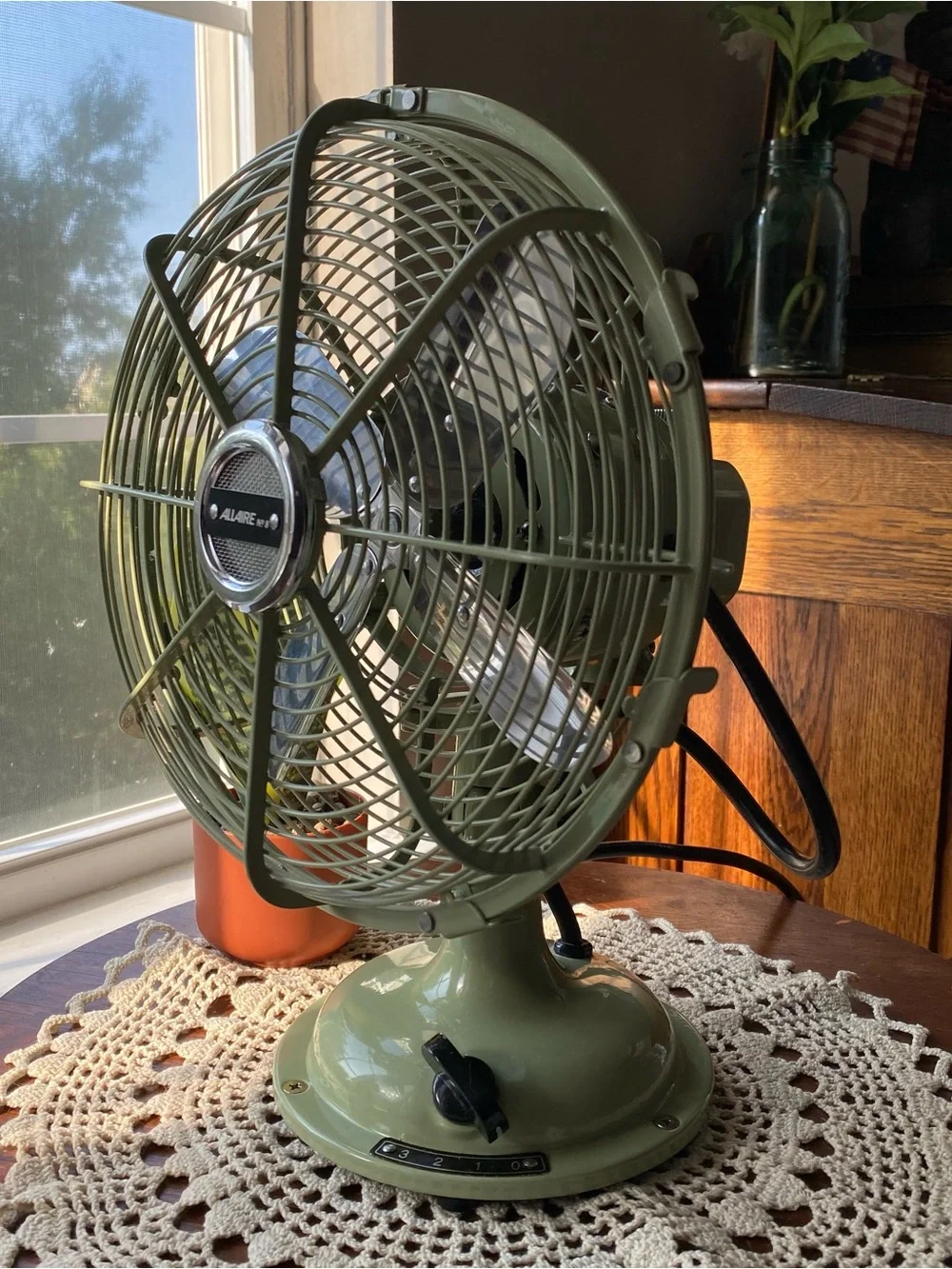 NEW! Allaire Restoration Hardware Vintage Retro Table Fan in Sage Green 3 Speeds